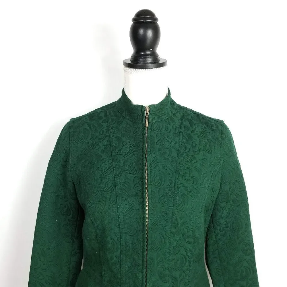 Chico's Green Jacquard Tapestry Zip Front Blazer Jacket - Picture 4 of 7